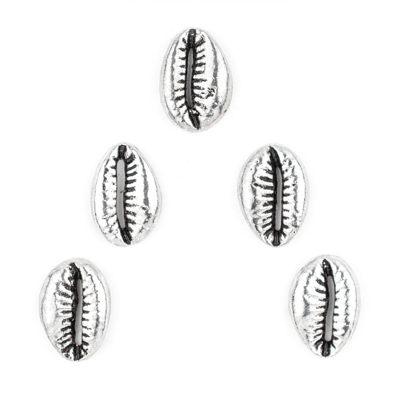 The Bead Chest Silver Cowrie Shells (Set of 5): Metal Beads for DIY Crafts & Jewelry-Making Inspired by African Sea Shells